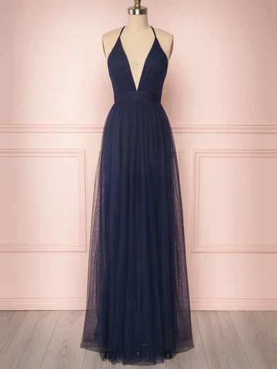 A-line V-neck Tulle Floor-length Ruffles Bridesmaid Dresses #Milly01014541