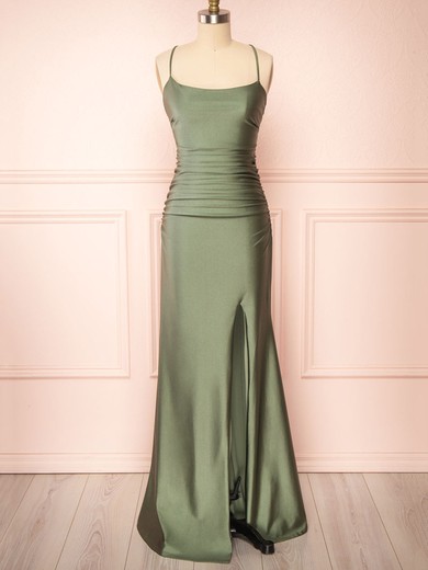 Sheath/Column Scoop Neck Silk-like Satin Floor-length Ruffles Bridesmaid Dresses #Milly01014543