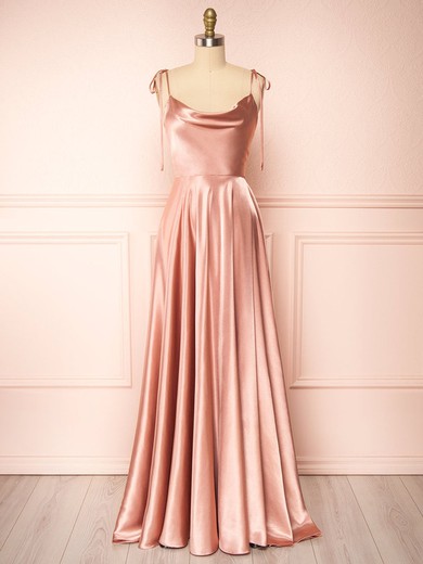 A-line Cowl Neck Silk-like Satin Floor-length Split Front Bridesmaid Dresses #Milly01014546