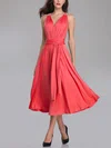A-line V-neck Jersey Tea-length Bridesmaid Dresses With Sashes / Ribbons #Milly01014263