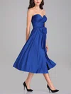 A-line Sweetheart Jersey Tea-length Sashes / Ribbons Bridesmaid Dresses #Milly01014266