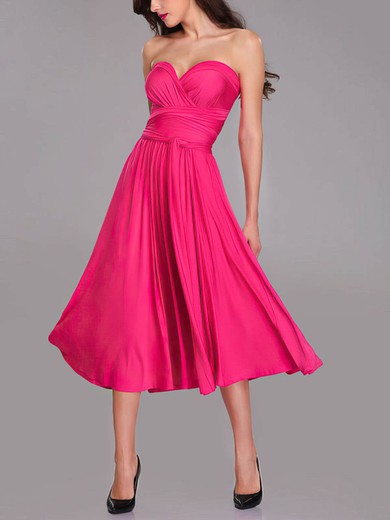 A-line Sweetheart Jersey Tea-length Bridesmaid Dresses #Milly01014273