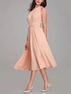 A-line One Shoulder Jersey Tea-length Bridesmaid Dresses With Sashes / Ribbons #Milly01014279