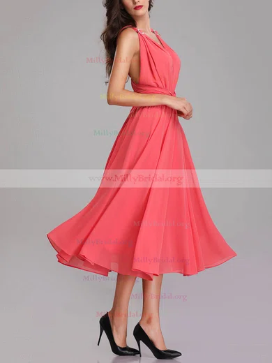 V-Neck Sashes Tea-Length Evening Dress V-Neck Sashes Tea-Length Evening Dress