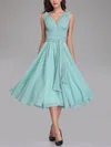 A-line V-neck Chiffon Tea-length Bridesmaid Dresses #Milly01014301