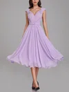 A-line V-neck Chiffon Tea-length Bridesmaid Dresses With Sashes / Ribbons #Milly01014303