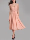 A-line V-neck Chiffon Tea-length Bridesmaid Dresses With Sashes / Ribbons #Milly01014305