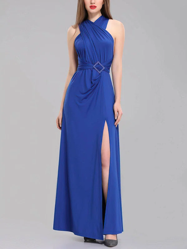 A-line V-neck Jersey Floor-length Bridesmaid Dresses With Beading #Milly01014308