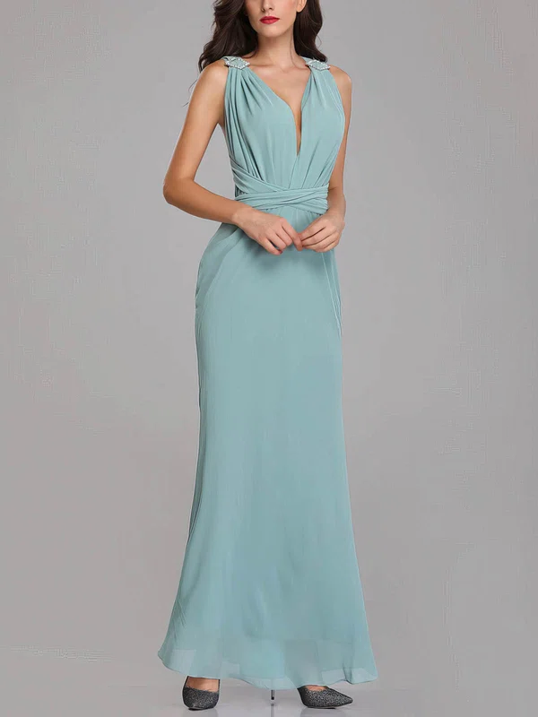 Sheath/Column V-neck Chiffon Ankle-length Bridesmaid Dresses With Sashes / Ribbons #Milly01014313