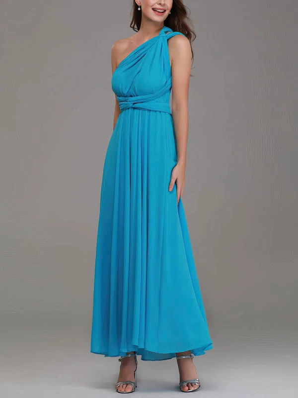 A-line One Shoulder Chiffon Ankle-length Bridesmaid Dresses With Sashes / Ribbons #Milly01014317