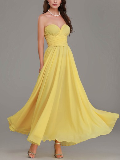 A-line Sweetheart Chiffon Ankle-length Sashes / Ribbons Bridesmaid Dresses #Milly01014321