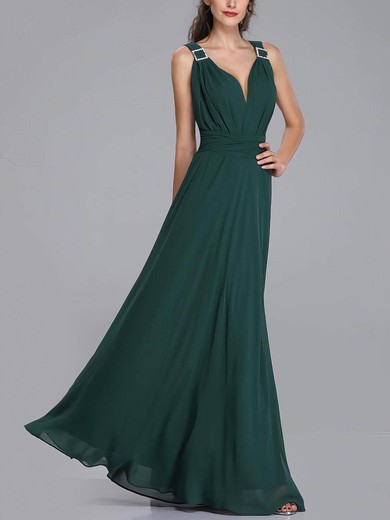 A-line V-neck Chiffon Floor-length Bridesmaid Dresses With Sashes / Ribbons #Milly01014323