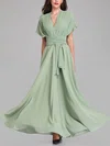 A-line V-neck Chiffon Floor-length Bridesmaid Dresses With Sashes / Ribbons #Milly01014327