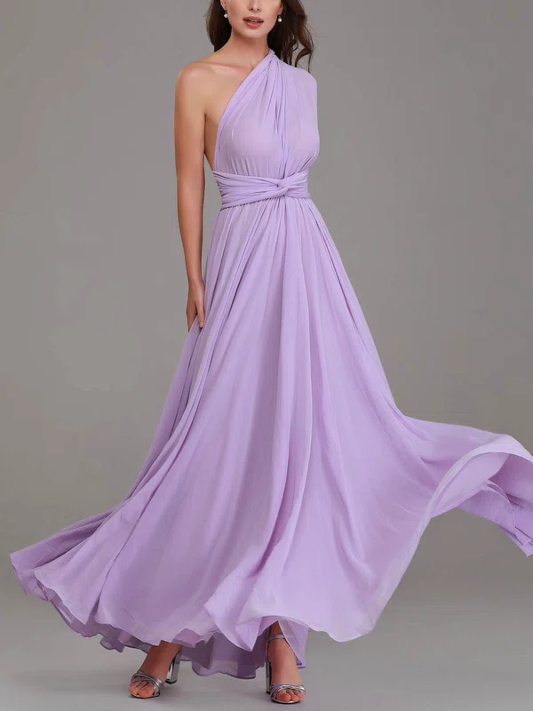 A-line One Shoulder Chiffon Floor-length Bridesmaid Dresses With Sashes / Ribbons #Milly01014331