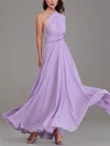 A-line One Shoulder Chiffon Floor-length Bridesmaid Dresses With Sashes / Ribbons #Milly01014331