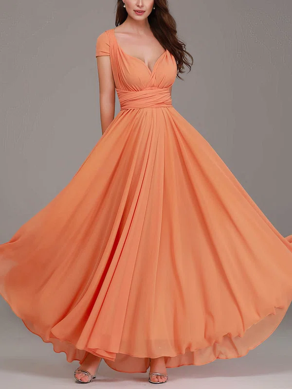 A-line V-neck Chiffon Floor-length Bridesmaid Dresses With Sashes / Ribbons #Milly01014333