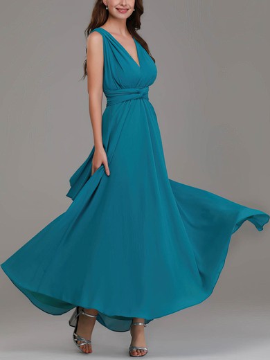 A-line V-neck Chiffon Ankle-length Bridesmaid Dresses With Sashes / Ribbons #Milly01014335