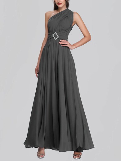 A-line One Shoulder Chiffon Ankle-length Bridesmaid Dresses With Sashes / Ribbons #Milly01014362