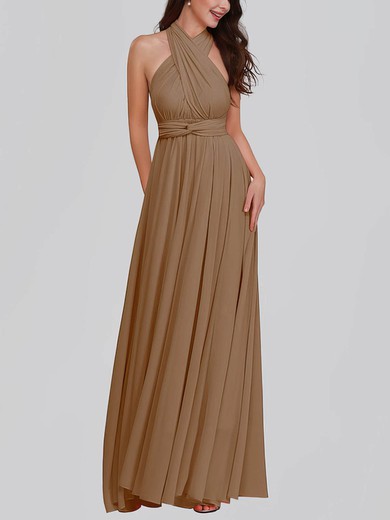 A-line V-neck Chiffon Floor-length Bridesmaid Dresses With Sashes / Ribbons #Milly01014363