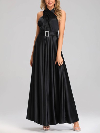 A-line V-neck Silk-like Satin Ankle-length Bridesmaid Dresses With Sashes / Ribbons #Milly01014380
