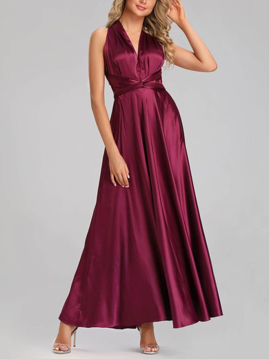 A-line V-neck Silk-like Satin Ankle-length Bridesmaid Dresses #Milly01014381