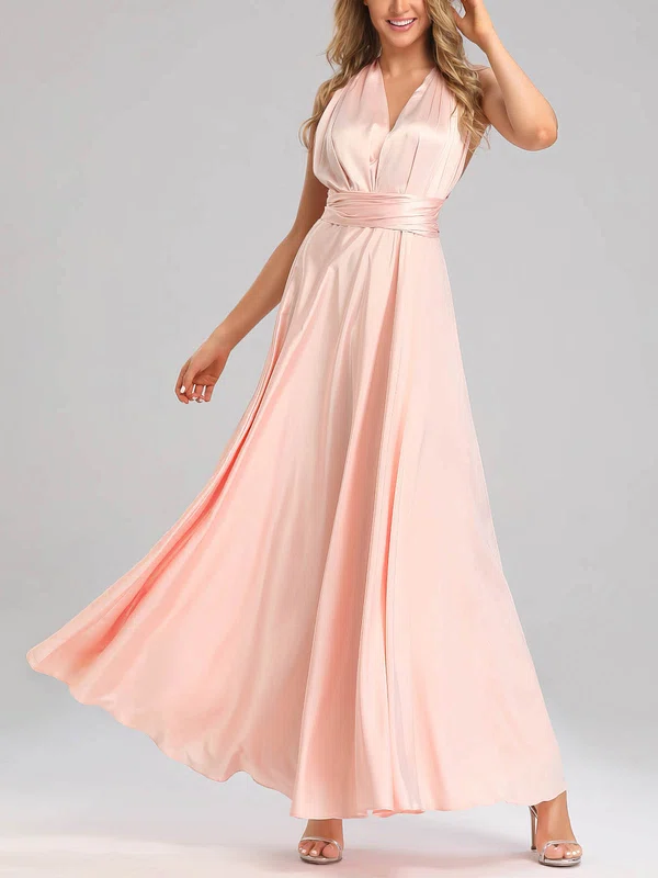 A-line V-neck Silk-like Satin Ankle-length Bridesmaid Dresses With Sashes / Ribbons #Milly01014382