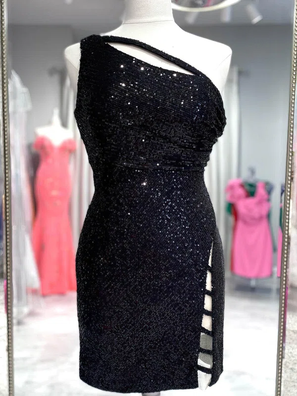 Sheath/Column One Shoulder Sequined Short/Mini Short Prom Dresses With Split Front #Milly020020109839