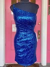 Sheath/Column One Shoulder Sequined Short/Mini Short Prom Dresses With Ruffles #Milly020020109930