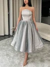 A-line Strapless Glitter Tea-length Short Prom Dresses #Milly020020111344