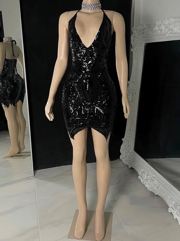 Sheath/Column Halter Sequined Short/Mini Short Prom Dresses With Split Front #Milly020020111383