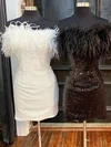Sheath/Column Strapless Sequined Short/Mini Short Prom Dresses With Feathers / Fur #Milly020020110762