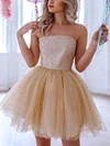 A-line Strapless Tulle Short/Mini Beading Short Prom Dresses #Milly020020109112