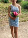 Sheath/Column One Shoulder Sequined Short/Mini Short Prom Dresses #Milly020020110810