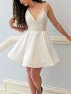 A-line V-neck Satin Short/Mini Short Prom Dresses #Milly020020109135