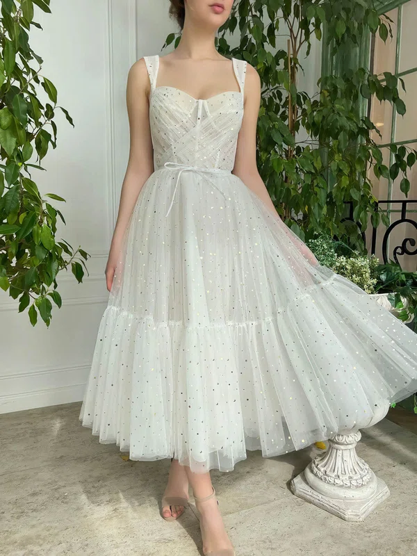 A-line Sweetheart Tulle Tea-length Short Prom Dresses With Pockets #Milly020020111543