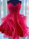 A-line V-neck Tulle Short/Mini Short Prom Dresses With Cascading Ruffles #Milly020020110054