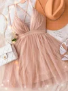 A-line V-neck Tulle Short/Mini Short Prom Dresses #Milly020020110939
