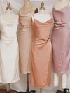 Sheath/Column Cowl Neck Silk-like Satin Tea-length Short Prom Dresses With Split Front #Milly020020110940