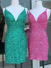 Sheath/Column V-neck Sequined Short/Mini Short Prom Dresses #Milly020020110947