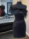 Sheath/Column One Shoulder Sequined Short/Mini Short Prom Dresses With Feathers / Fur #Milly020020110278