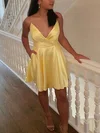 A-line V-neck Silk-like Satin Short/Mini Pockets Short Prom Dresses #Milly020020109324