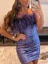 Sheath/Column Strapless Sequined Short/Mini Short Prom Dresses With Feathers / Fur #Milly020020110302