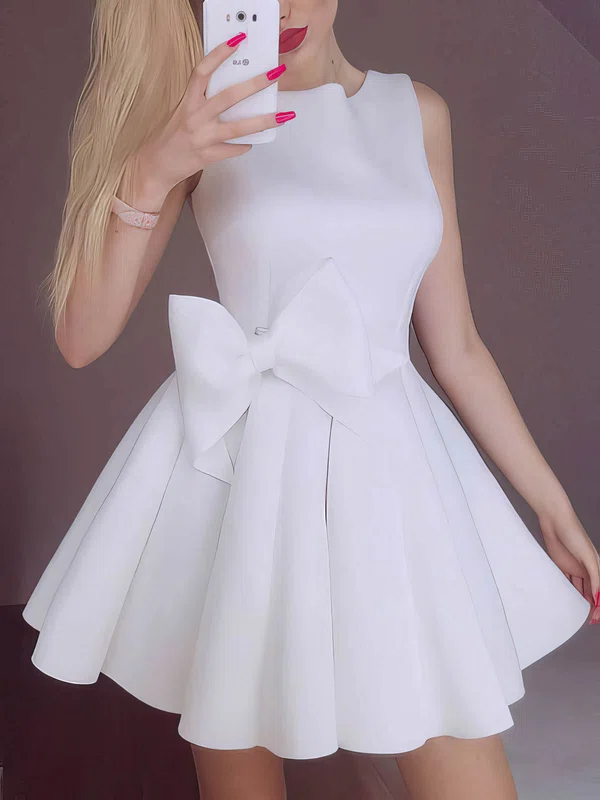 A-line Scoop Neck Stretch Crepe Short/Mini Short Prom Dresses With Bow #Milly020020111092