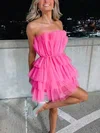 A-line Strapless Tulle Short/Mini Short Prom Dresses #Milly020020111124