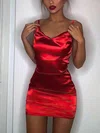 Sheath/Column V-neck Silk-like Satin Short/Mini Short Prom Dresses #Milly020020111145