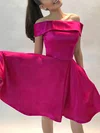 Ball Gown Off-the-shoulder Satin Knee-length Pockets Short Prom Dresses #Milly020020111238