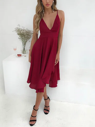A-line V-neck Chiffon Tea-length Bridesmaid Dresses #Milly010020106574