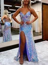 Sheath/Column V-neck Sequined Sweep Train Prom Dresses With Split Front #Milly020115653