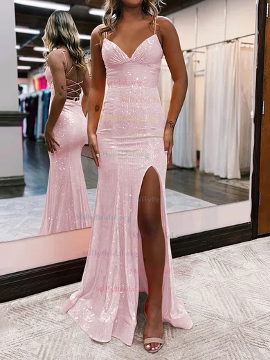 Pink Sequin Sheath Column Prom Dress With Slit Pink Sequin Sheath Column Prom Dress With Slit