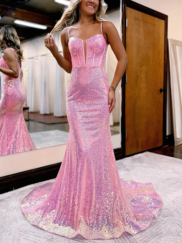 Trumpet/Mermaid Sweep Train V-neck Sequined Prom Dresses #Milly020115657